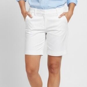 NEW Ann Taylor Women 2P Petite White Cuffed Bermuda Shorts Preppy Classic Luxury